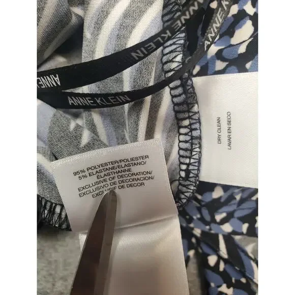 NWT Anne Klein Women's XL Blue Black & White Abstract Print Wrap Dress - Picture 5 of 8